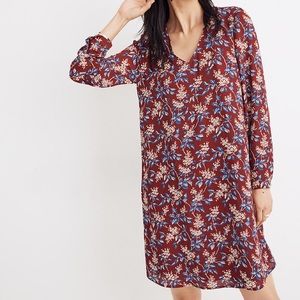 Madewell Burgundy Floral Mini Dress with Gold Back Buttons